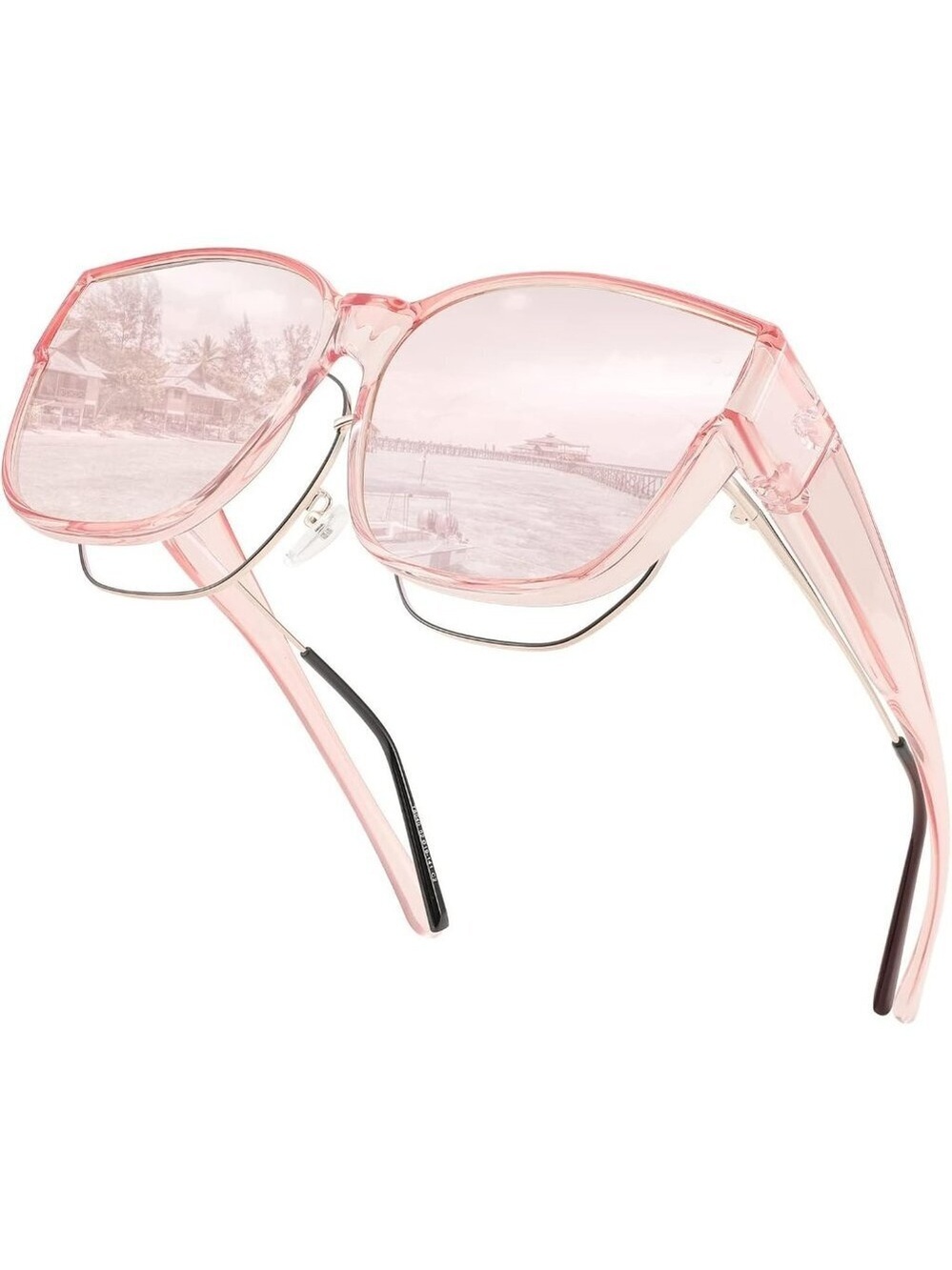 Women's Pink Frame & Pink Mirrored Lens Oversized Cat Eye Wear Over Glasses